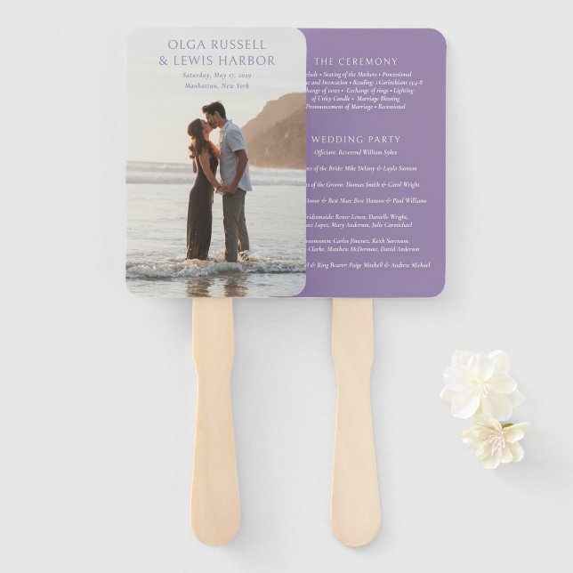 Éventail Programme de mariage simple violet moderne (Devant et derrière)