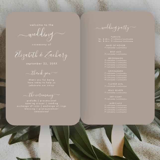 Éventail Programme de mariage taupe écriture moderne (Créateur téléchargé)