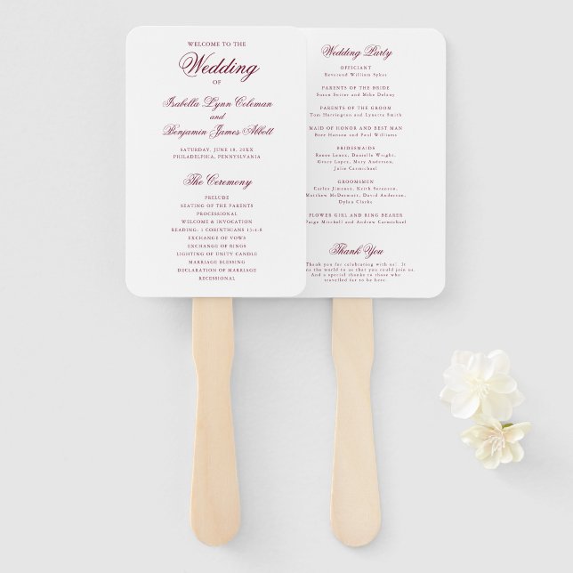 Éventail Programme de mariage traditionnel en Bourgogne (Devant et derrière)