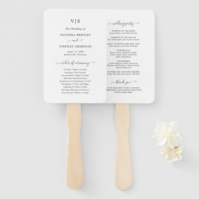 Éventail Programme de mariage traditionnel noir et blanc (Devant et derrière)