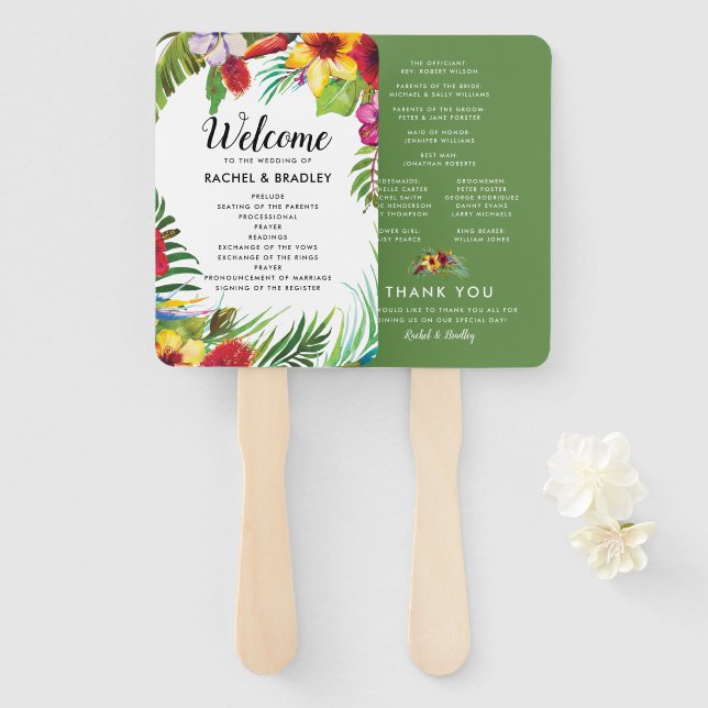 Éventail Programme de mariage tropical d'été à Hawaii (Devant et derrière)