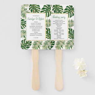 Éventail Programme de mariage tropical feuille vert et or