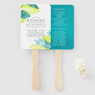 Éventail Programme de mariage tropical turquoise et citron