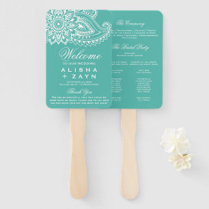 Éventail Programme de mariage turquoise indien Paisley