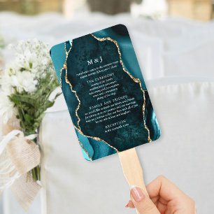 Éventail Programme de mariage turquoise, marbre et or d'âge