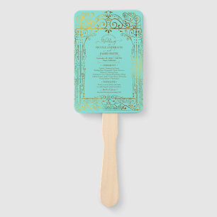 Éventail Programme de mariage Turquoise Or Déco Chic Glam