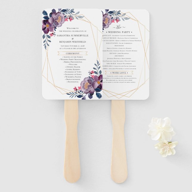 Éventail Programme de mariage végétal géométrique floral po (Devant et derrière)
