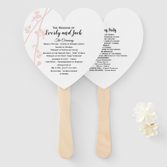 Éventail Programme de mariage Ventilateur Floral Blush N'im (Devant et derrière)