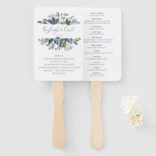 Éventail Programme de mariage verdoyant Fans   Dusty Blue