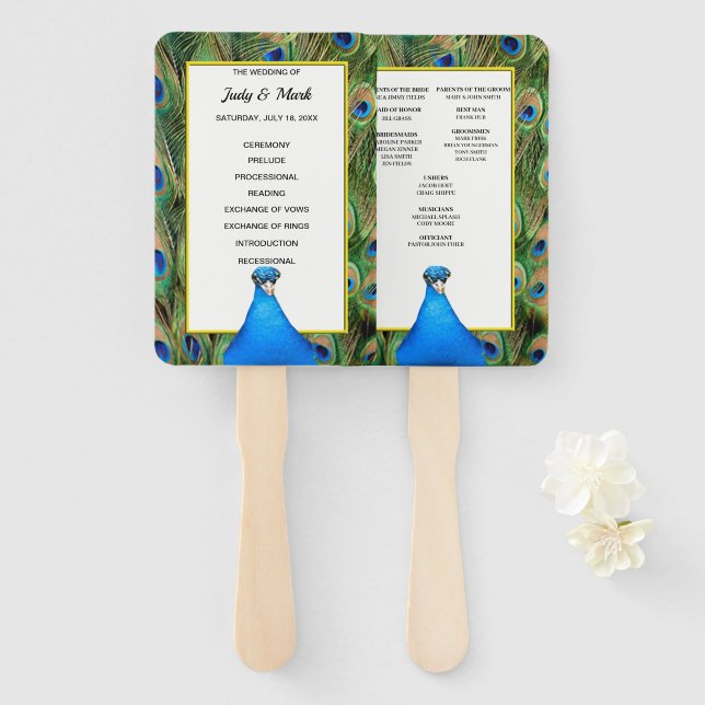 Éventail Programme De Mariage Vert Et Bleu Peacock (Devant et derrière)