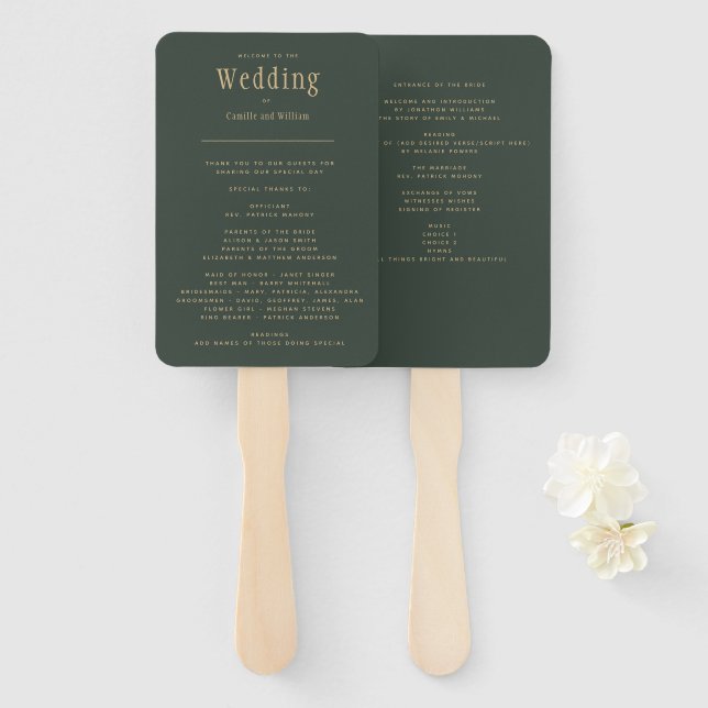 Éventail Programme de mariage vert Olive moderne tendance (Devant et derrière)
