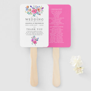 Éventail Programme de mariage vintage floral rose chaud