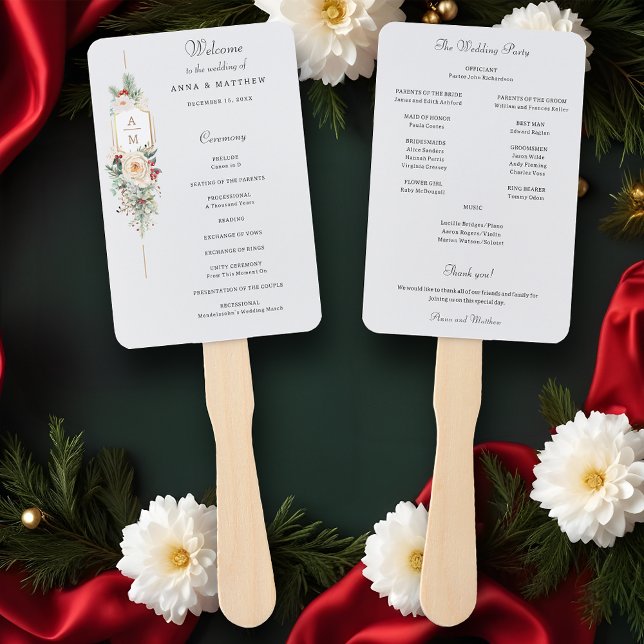 Éventail Programme de monogramme floral de Noël simplement  (Créateur téléchargé)