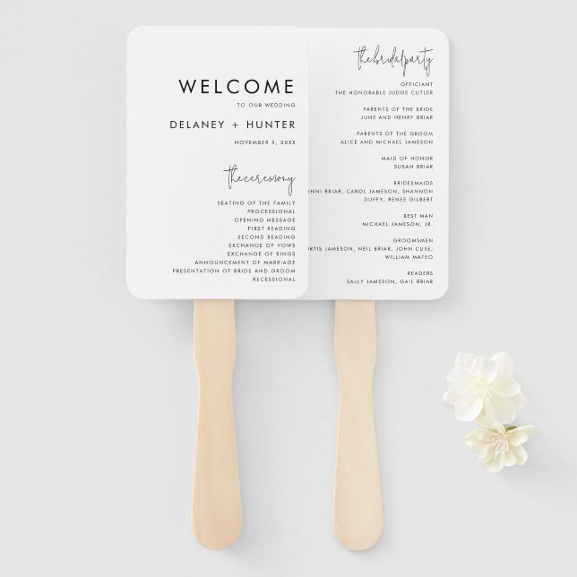 Éventail Programme de papier de mariage personnalisé minima (Devant et derrière)