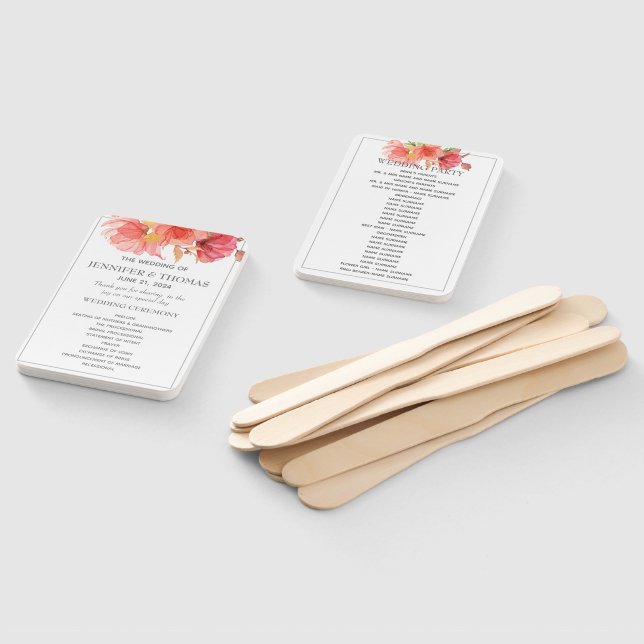 Éventail Programme de ventilateur mariage Fleur rouge et or (Non-assemblé)