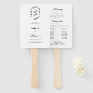 Éventail Programme Formal Black White Monogram Crest Weddin