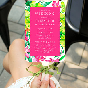 Éventail Programme Gras Floral Rose Aquarelle Mariage