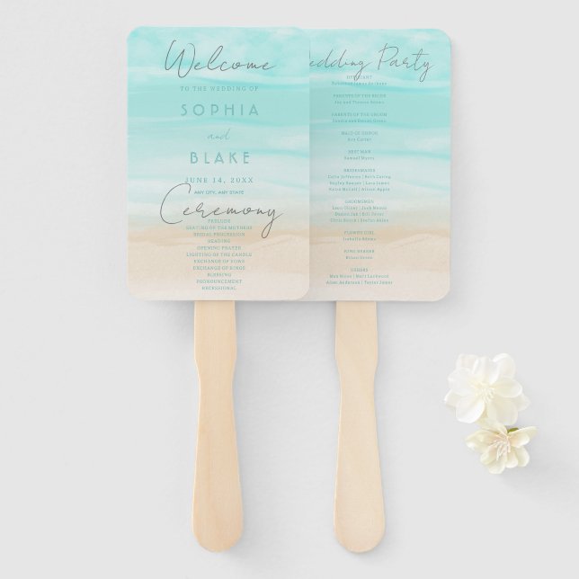 Éventail Programme moderne de mariage Abstrait à la plage (Devant et derrière)
