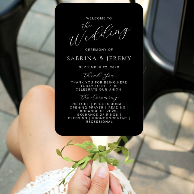 Éventail Programme moderne de mariage de script noir et bla (Créateur téléchargé)