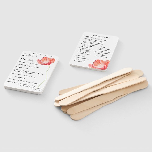 Éventail Programme moderne de mariage rouge pavot Ventilate (Non-assemblé)