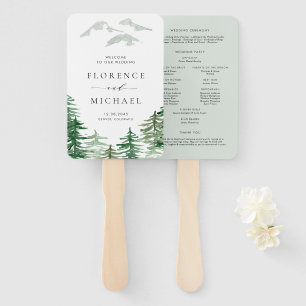 Éventail Programme romantique de mariage des bois aquarelle