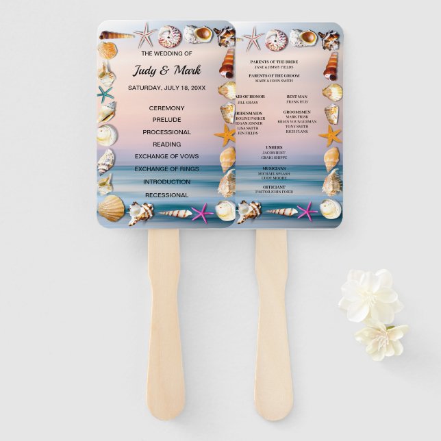 Éventail Programme Tropical De Mariage De Plage De Sable Et (Devant et derrière)