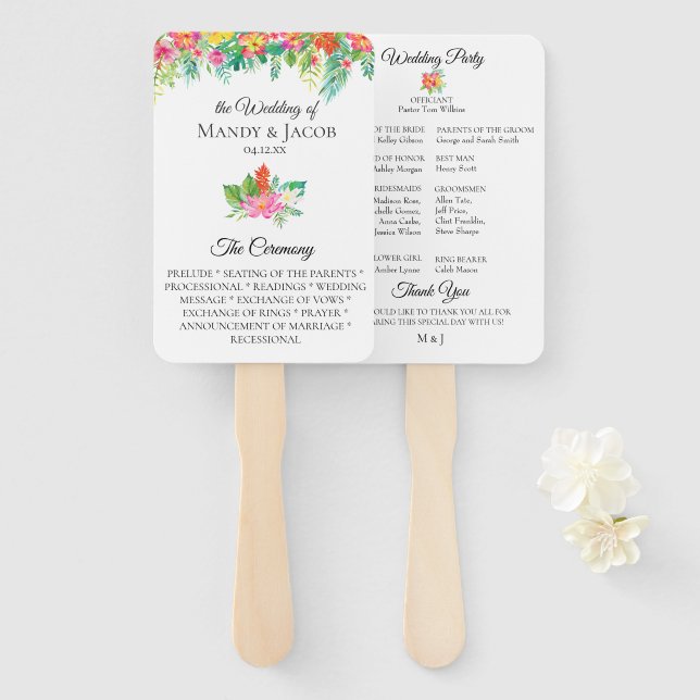 Éventail Programme Tropical Floral Bouquet Wedding (Devant et derrière)