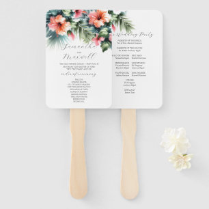 Éventail Programmes de mariage aquarelle Hibiscus tropical