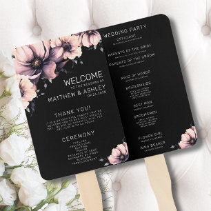 Éventail Programmes de mariage floraux roses modernes uniqu