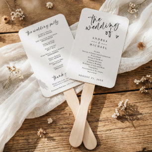 Éventail Programmes de mariage noir et blanc d'écriture man