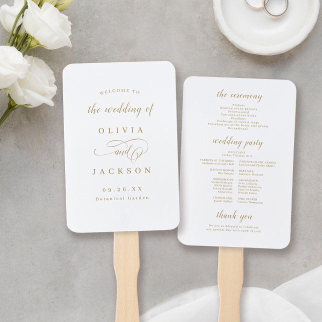 Éventail Programmes de mariage romantique simple et élégant (Simple elegant romantic script wedding programs hand fan)