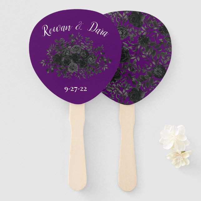 Éventail Purple Black Wedding (Devant et derrière)