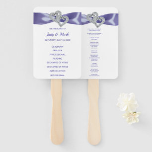 Éventail Purple Blue Diamond Hearts Programme de mariage Fa