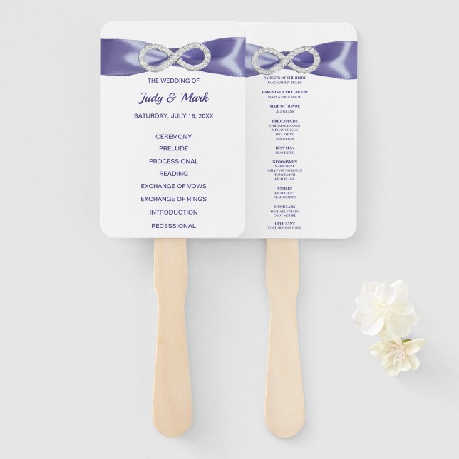 Éventail Purple Blue Diamond Infinity Wedding Programme Fan (Devant et derrière)