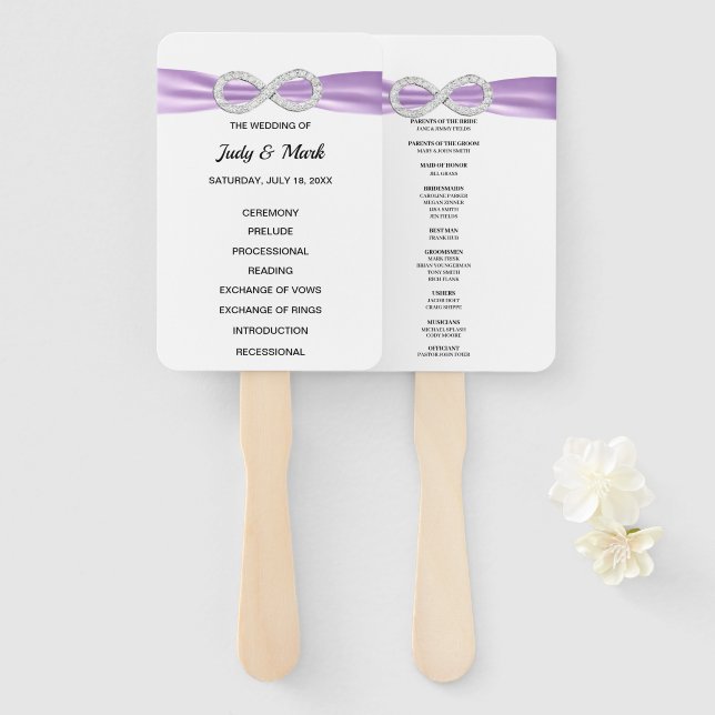 Éventail Purple Diamond Infinity Wedding Programme Fans (Devant et derrière)
