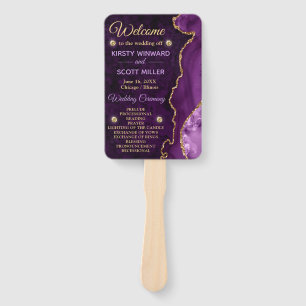 Éventail Purple et Gold Faux Parties scintillant Agate Wedd