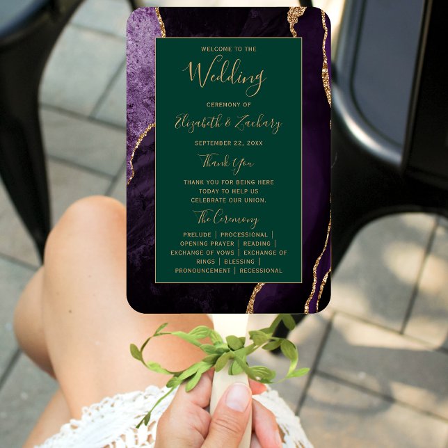 Éventail Purple Gold Agate Emerald Green Wedding Programme (Créateur téléchargé)