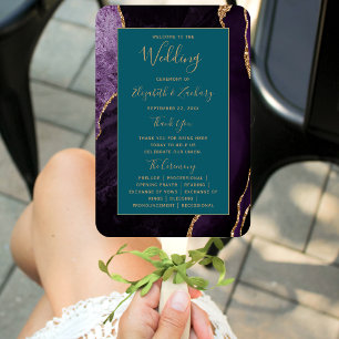 Éventail Purple Gold Agate Programme de mariage Turquoise