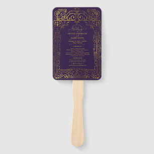 Éventail Purple Gold Deco Chic Glam Wedding Programme