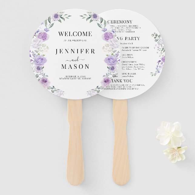 Éventail Purple Lilac Floral Wreath Wedding Programme (Devant et derrière)