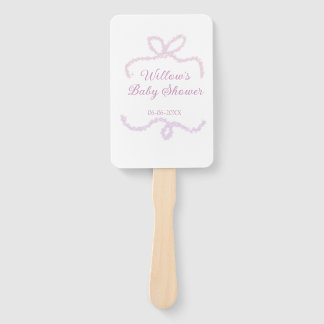 Éventail purple pink glitter bow baby shower name date eleg