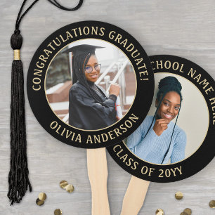Éventail Quote 2 Photo Black and Gold Modern Graduation