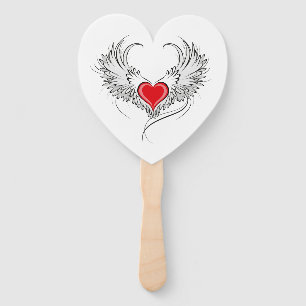 Éventail Red Angel Coeur avec ailes