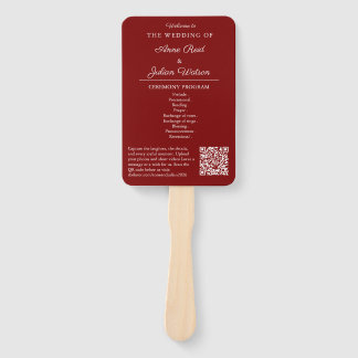 Éventail Red Modern Wedding Ceremony Program Hand fans