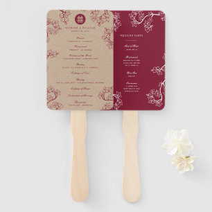 Éventail Red Plum Blossoms Double Happiness Wedding Program