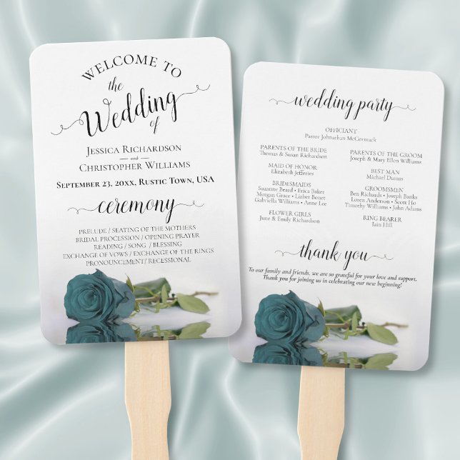 Éventail Reflet Rose Turquoise Élégant programme de mariage (Front/Back)
