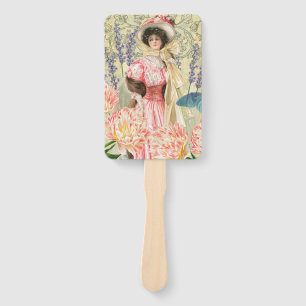 Éventail Regency de femme victorienne rose