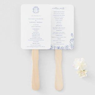 Éventail Regency Era Blue Crest Monogramme Programme de mar