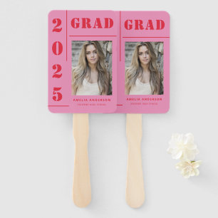 Éventail Retro Pink Red Typography Photo Graduation Party