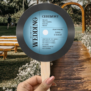 Éventail Retro Vintage Blue Vinyl Record Wedding Programme